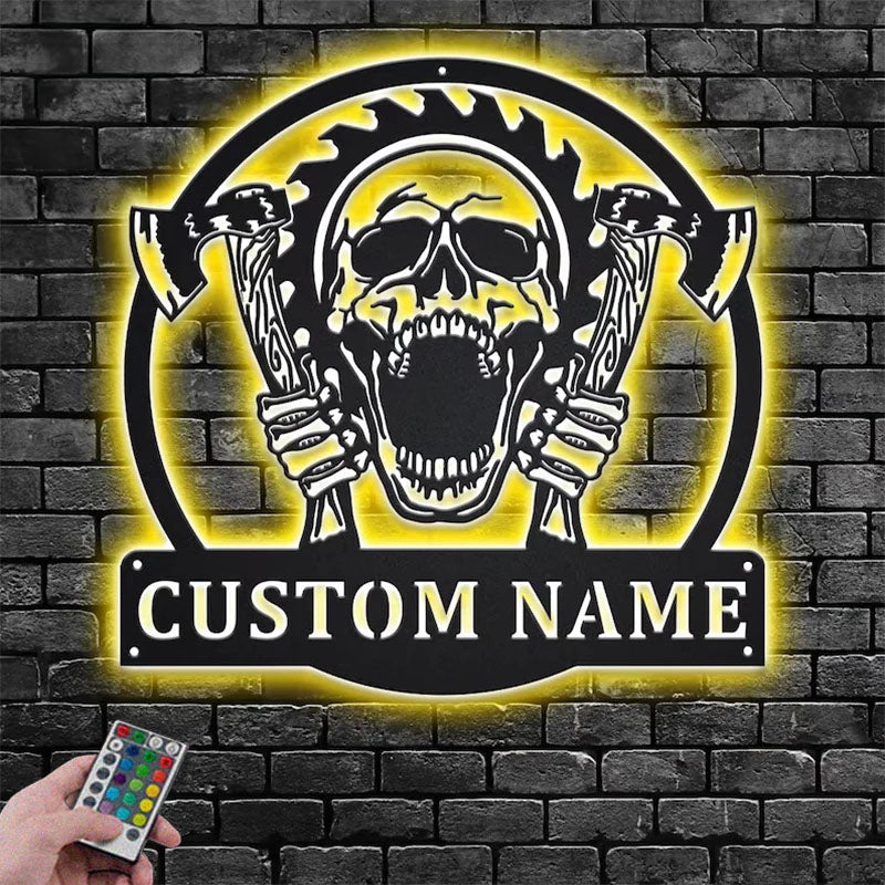 Custom Name Lumberjack Name Sign Decoration For Room, Metal Wall Signs With RGB Led Light