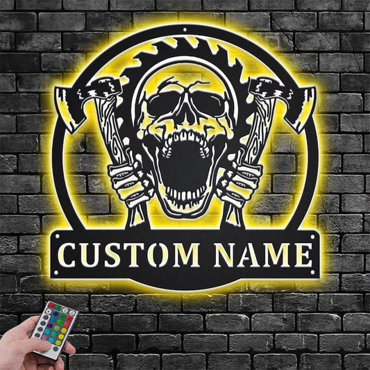 Custom Name Lumberjack Name Sign Decoration For Room, Metal Wall Signs With RGB Led Light