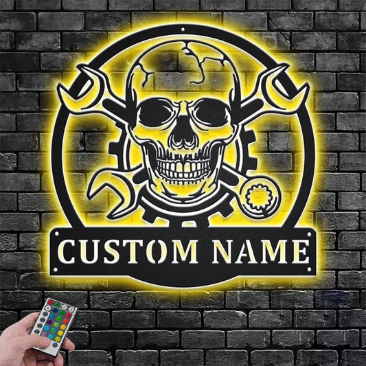 Custom Name Mechanic Name Sign Decoration For Room,Metal Wall Signs With RGB Led Light