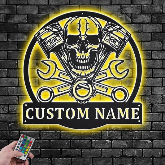 Custom Name Mechanic Name Sign Decoration For Room, Metal Wall Signs With RGB Led Light