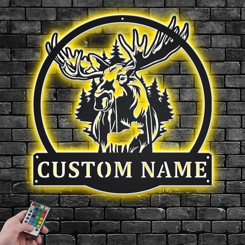 Custom Name Moose Metal Wall Signs With RGB Led Light