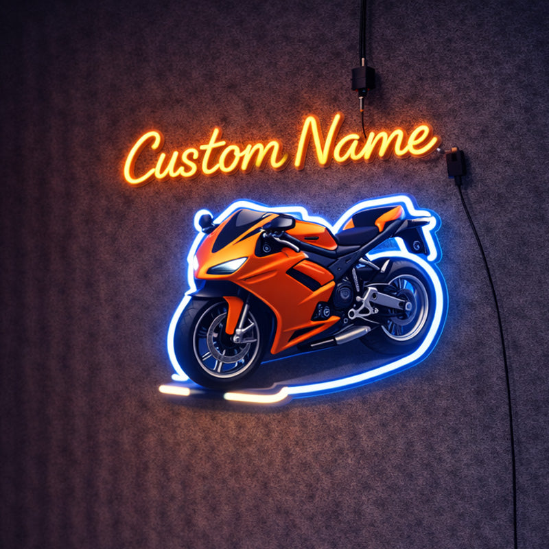 Custom Name Motorcycle LED Neon Sign – Personalized Sport Bike Wall Light