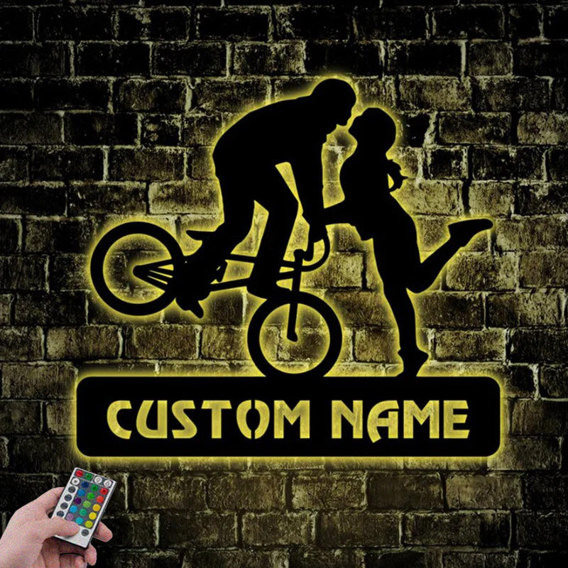 Custom Name Mountain Bike Home Decor, Metal Wall Signs With RGB Led Light