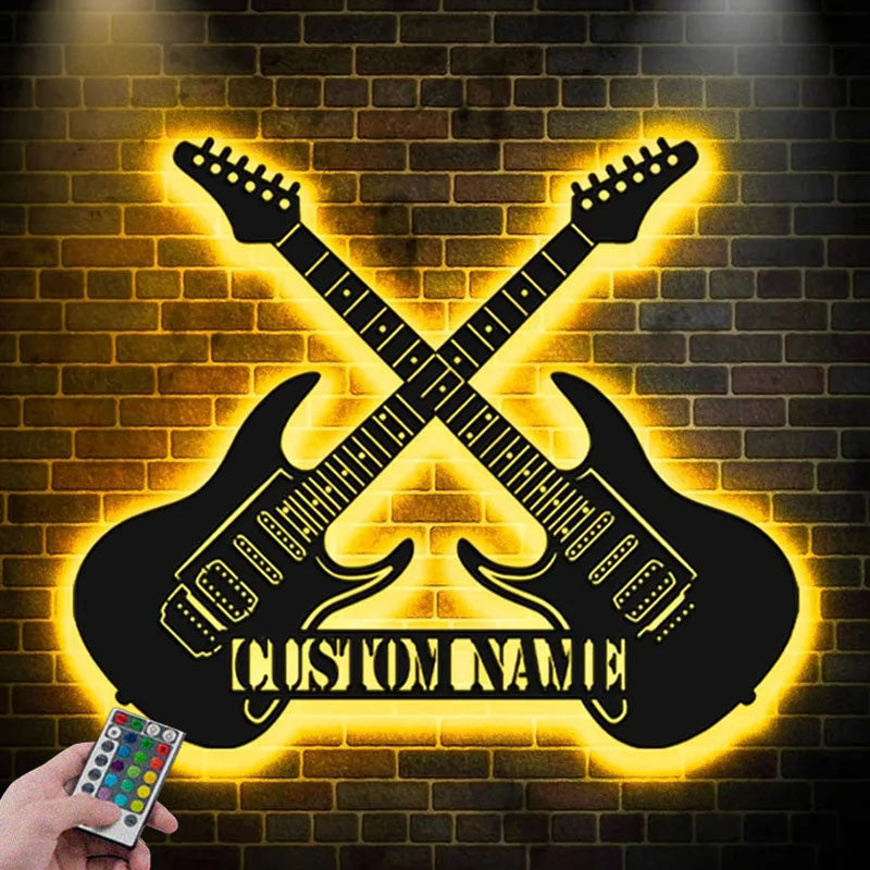 Custom Name Music Lover, Music Room Decor, Guitarist Name Sign Home Decor, Metal Wall Signs With RGB Led Light
