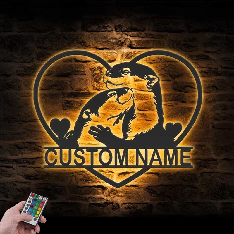 Custom Name Otter Lover Metal Wall Signs With RGB Led Light
