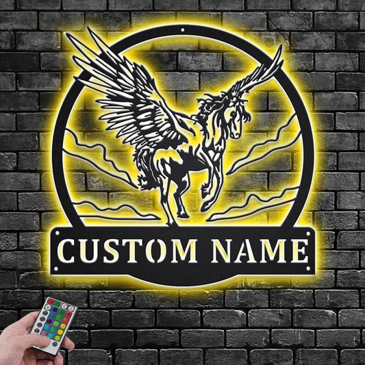 Custom Name Pegasus Name Sign Decoration For Room, Metal Wall Signs With RGB Led Light