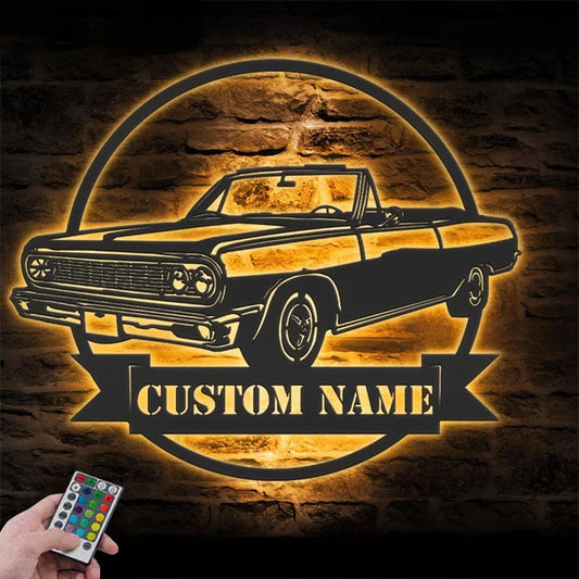 Custom Name Personalized Classic Muscle Car Name Sign Home Decor Mechanic Repair Metal Wall Signs With RGB Led Light