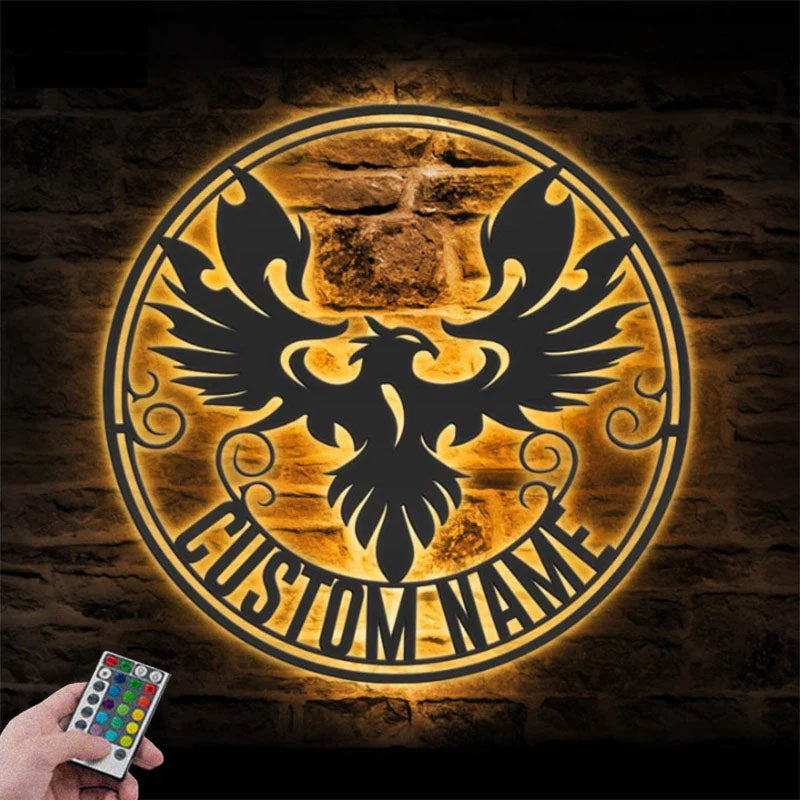 Custom Name Phoenix Name Sign Home Decor Eagle Lover, Metal Wall Signs With RGB Led Light