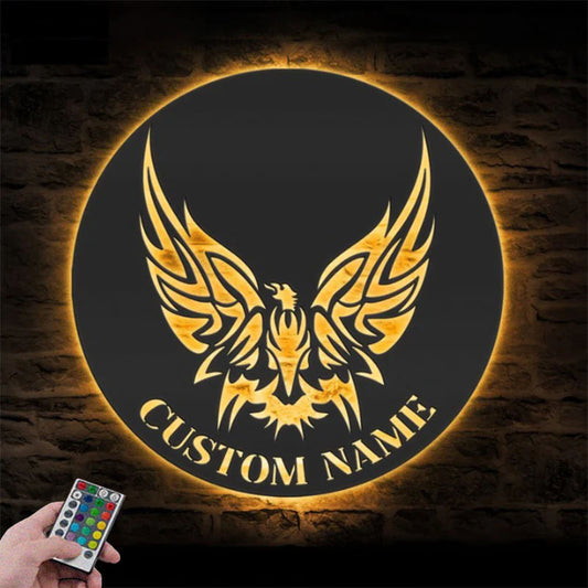 Custom Name Phoenix Name Sign Home Decor, Metal Wall Signs With RGB Led Light
