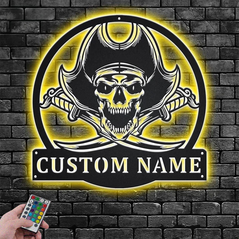 Custom Name Pirate Ship Name Sign Decoration For Room, Metal Wall Signs With RGB Led Light
