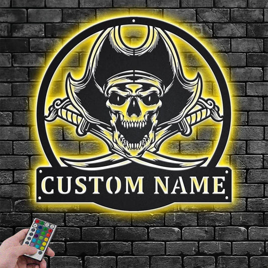 Custom Name Pirate Ship Name Sign Decoration For Room, Metal Wall Signs With RGB Led Light