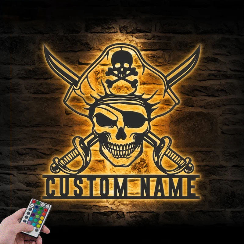 Custom Name Pirate Ship Name Sign Home Decor, Metal Wall Signs With RGB Led Light