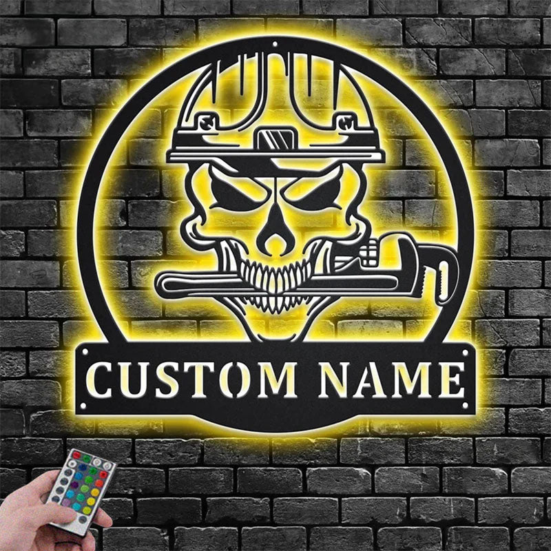 Custom Name Plumber Name Sign Decoration For Room, Metal Wall Signs With RGB Led Light