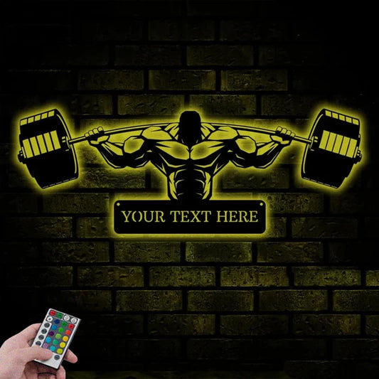 Custom Name Powerlifting Fitness Home Decoration, Gym Home, Metal Wall Signs With RGB Led Light