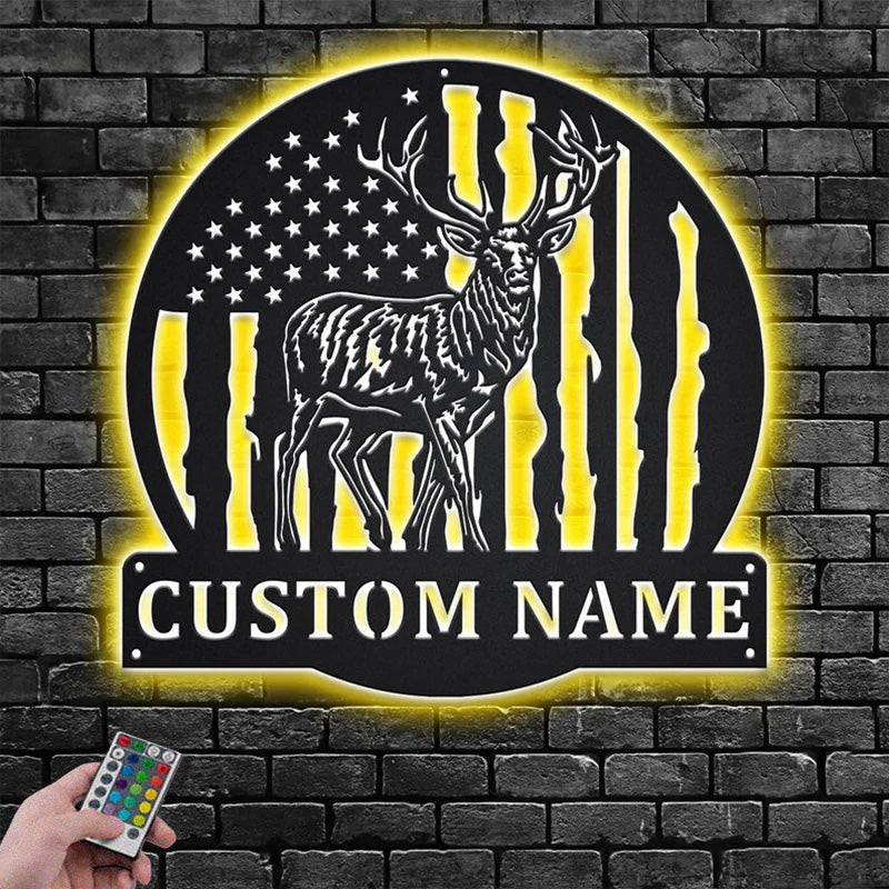 Custom Name Reindeer Metal Wall Signs With RGB Led Light
