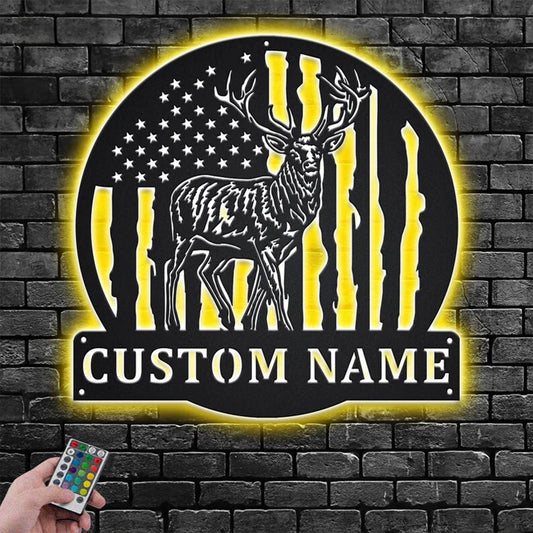 Custom Name Reindeer Metal Wall Signs With RGB Led Light