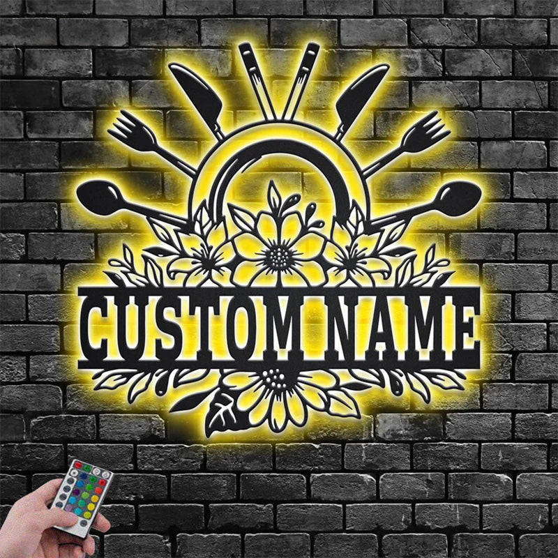 Custom Name Restaurant Metal Wall Signs With RGB Led Light