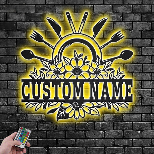 Custom Name Restaurant Metal Wall Signs With RGB Led Light