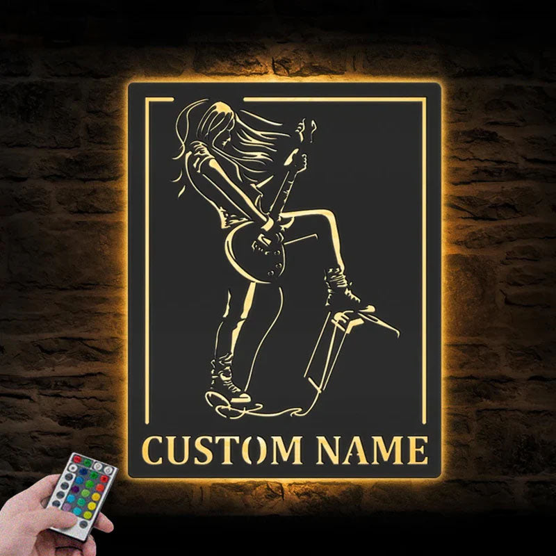 Custom Name Rock And Roll Name Sign Home Decor Music Room, Metal Wall Signs With RGB Led Light