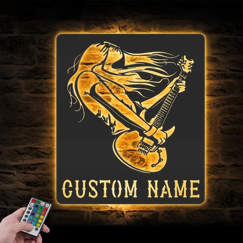 Custom Name Rock And Roll Name Sign Home Decor Music Room, Metal Wall Signs With RGB Led Light