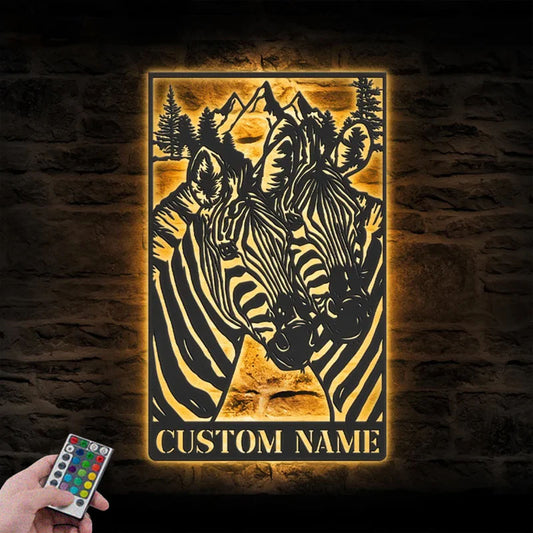 Custom Name Safari Africa Wild Animal Barn, Metal Wall Signs With RGB Led Light