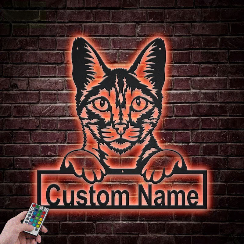Custom Name Savannah Cat, Metal Wall Signs With RGB Led Light
