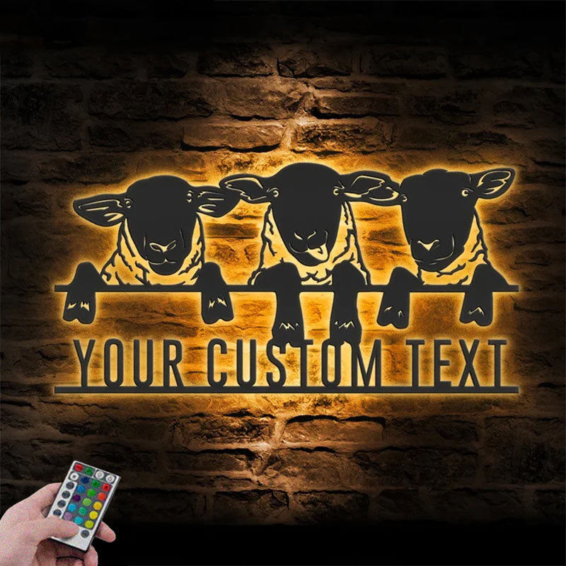 Custom Name Sheep Farm Name Sign Home Decor Sheep Barn, Metal Wall Signs With RGB Led Light