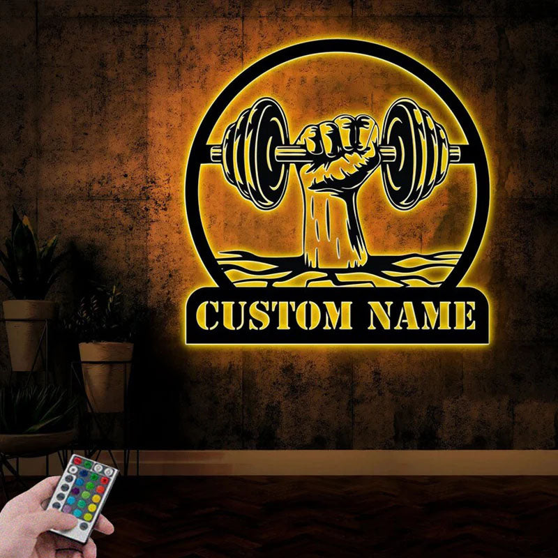 Custom Name Sign Home Decor Cross Fitness Gym Workout Room, Metal Wall Signs With RGB Led Light