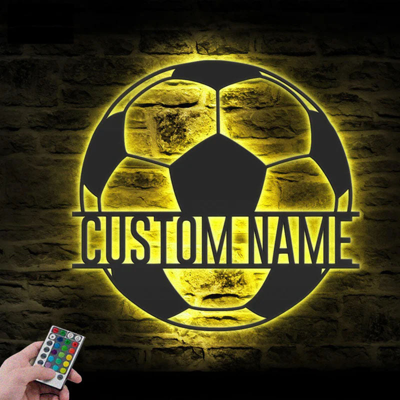 Custom Name Soccer Ball, Metal Wall Signs With RGB Led Light