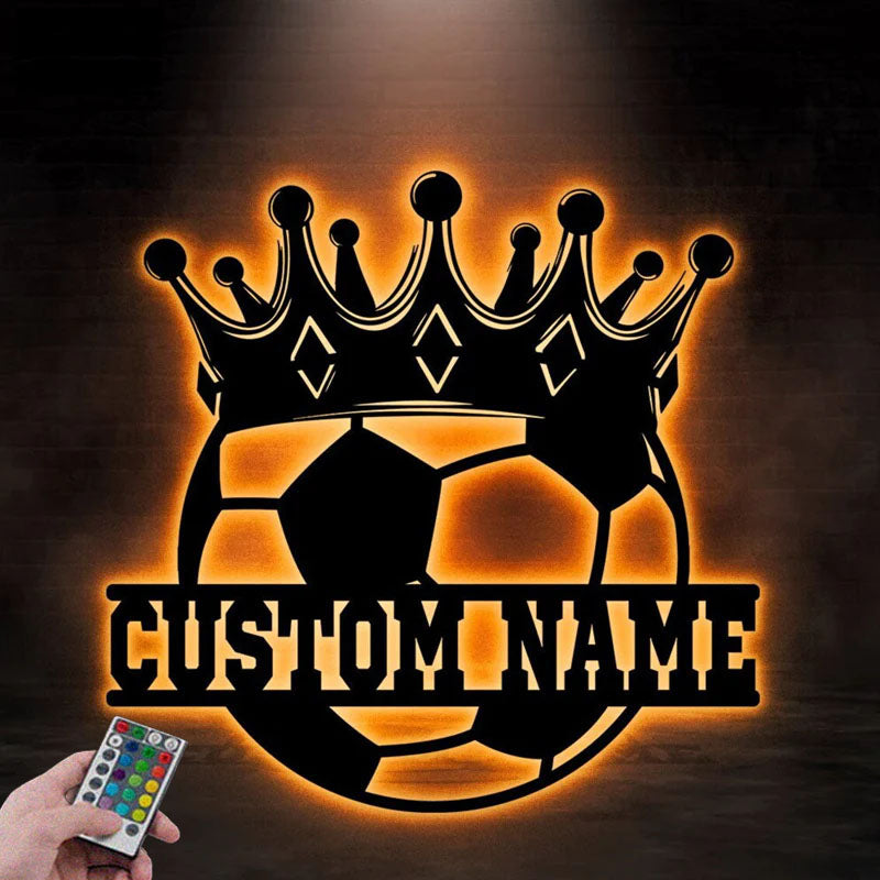 Custom Name Soccer Metal Sign Metal Wall Signs With RGB Led Light
