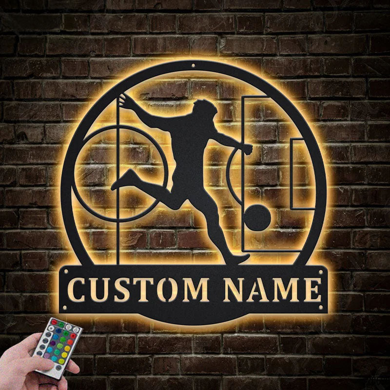 Custom Name Soccer Players Metal Wall Signs With RGB Led Light