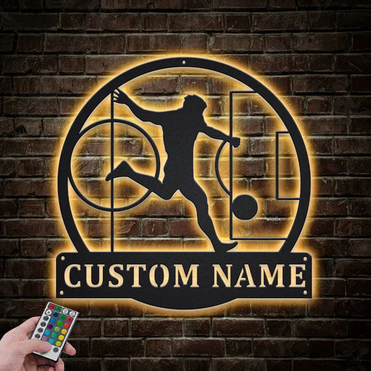 Custom Name Soccer Players, Metal Wall Signs With RGB Led Light