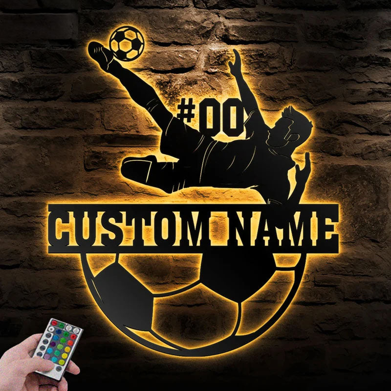 Custom Name Soccer Wall Decor, Metal Wall Signs With RGB Led Light