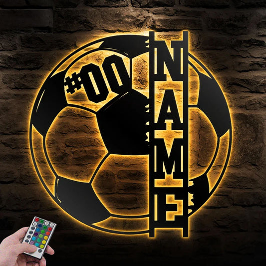 Custom Name Soccer Wall Decor, Metal Wall Signs With RGB Led Light