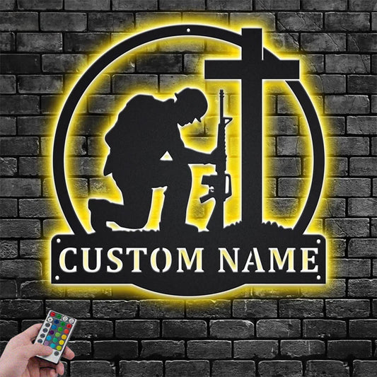 Custom Name Soldier Metal Wall Signs With RGB Led Light