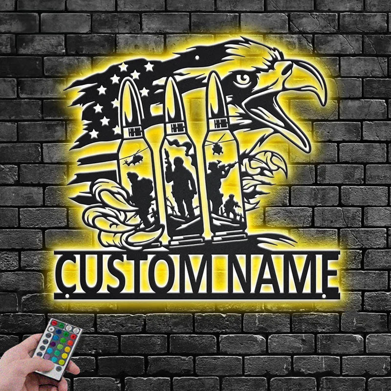 Custom Name Soldier Name Sign Decoration For Room, Metal Wall Signs With RGB Led Light