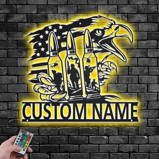 Custom Name Soldier Name Sign Decoration For Room, Metal Wall Signs With RGB Led Light