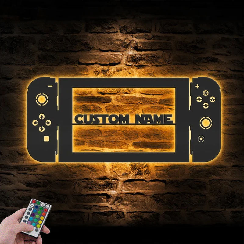 Custom Name Switch Control Gamer Name Sign Home Decor, Metal Wall Signs With RGB Led Light