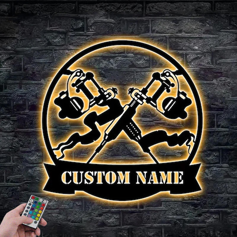 Custom Name Tattoo Artist Metal Sign Wall Art With RGB Led Lights