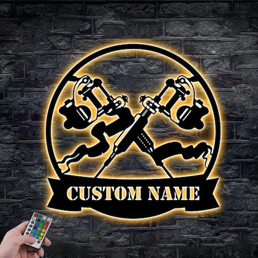 Custom Name Tattoo Artist Metal Sign Wall Art With RGB Led Lights