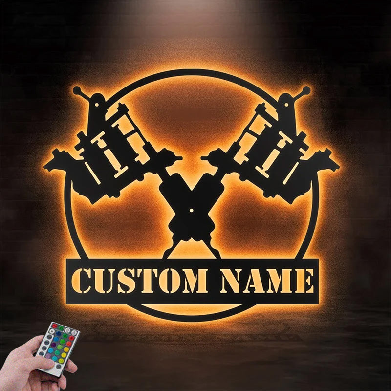 Custom Name Tattoo Artist Metal Wall Signs With RGB Led Light