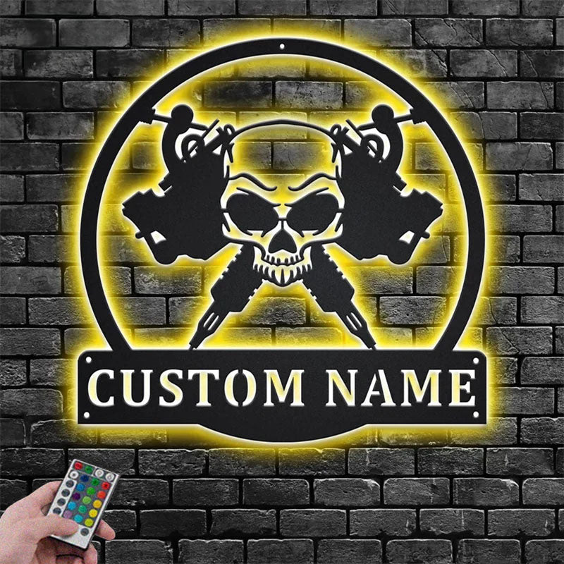 Custom Name Tattoo Artist Name Sign Decoration For Room, Metal Wall Signs With RGB Led Light
