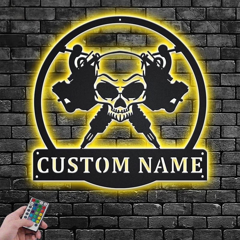 Custom Name Tattoo Artist Room Metal Wall Signs With RGB Led Light