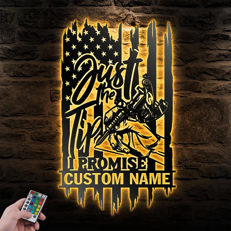 Custom Name Tattoo Machine Metal Wall Art With RGB Led Light