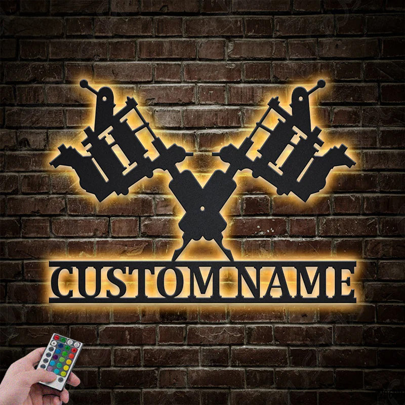 Custom Name Tattoo Machine Wall Metal Wall Signs With RGB Led Light