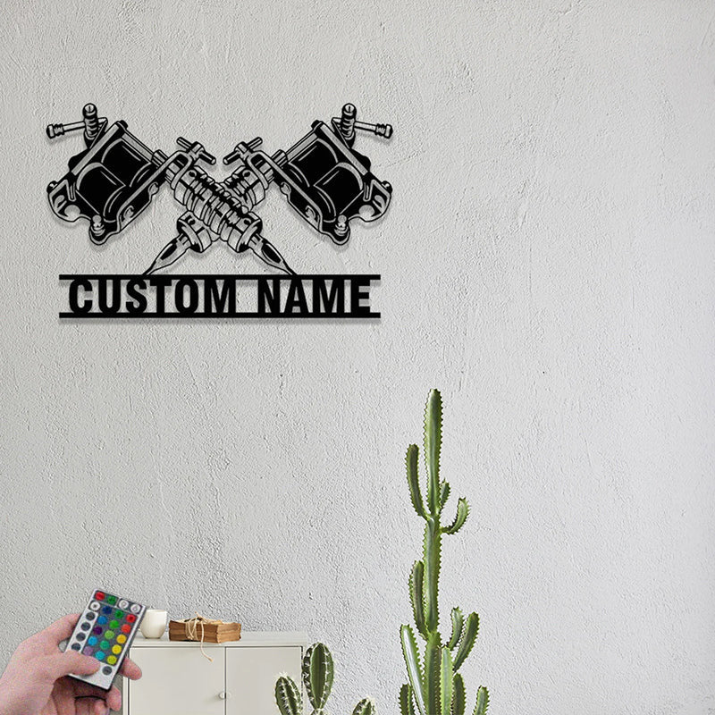 Custom Name Tattoo Shop Metal Wall Signs With RGB Led Light