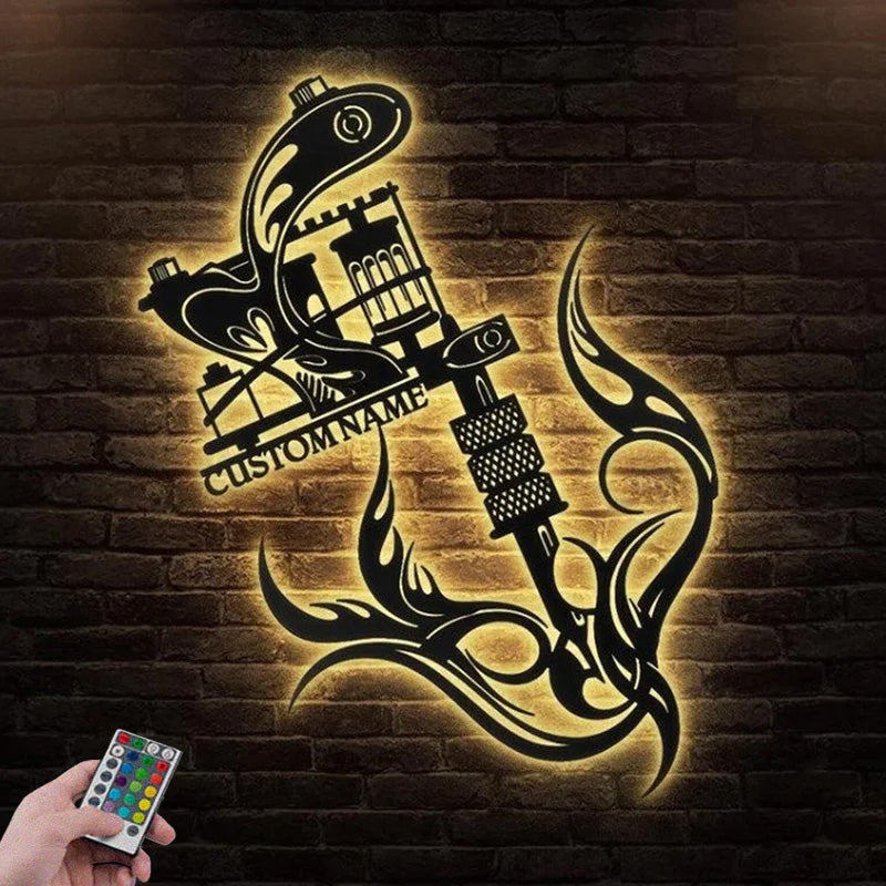 Custom Name Tattoo Shop Metal Wall Signs With RGB Led Light
