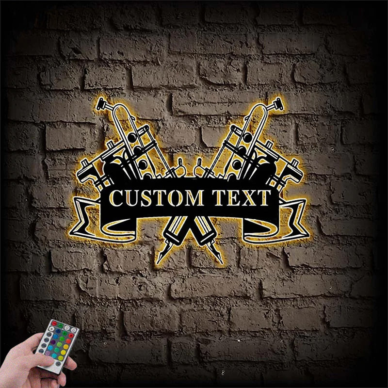 Custom Name Tattoo Studio Metal Wall Signs With RGB Led Light