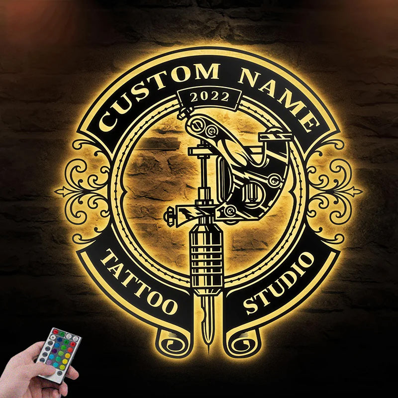 Custom Name Tattoo Studio Metal Wall Signs With RGB Led Light