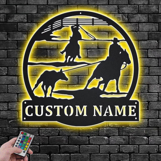 Custom Name Team Roper Name Sign Decoration For Room, Metal Wall Signs With RGB Led Light